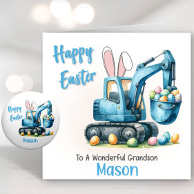 Blue Digger Easter Card & Button Badge main