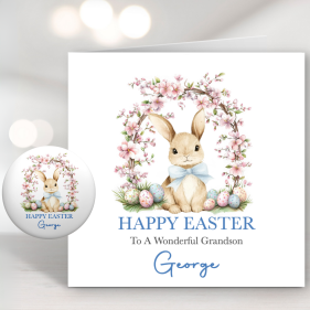 Blue Sweet Bunny Easter Card & Button Badge Main