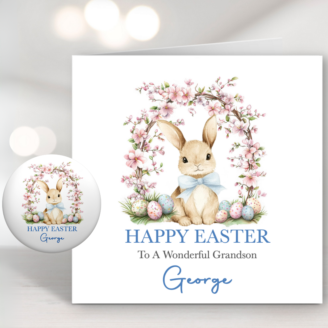 Blue Sweet Bunny Easter Card & Button Badge Main Blue Sweet Bunny Easter Card & Button Badge Main