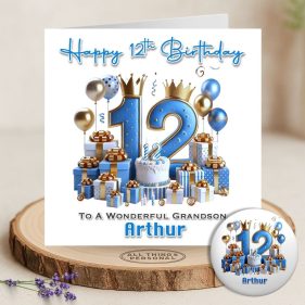 Blue Vibes 12th Birthday Card & Button Badge Main