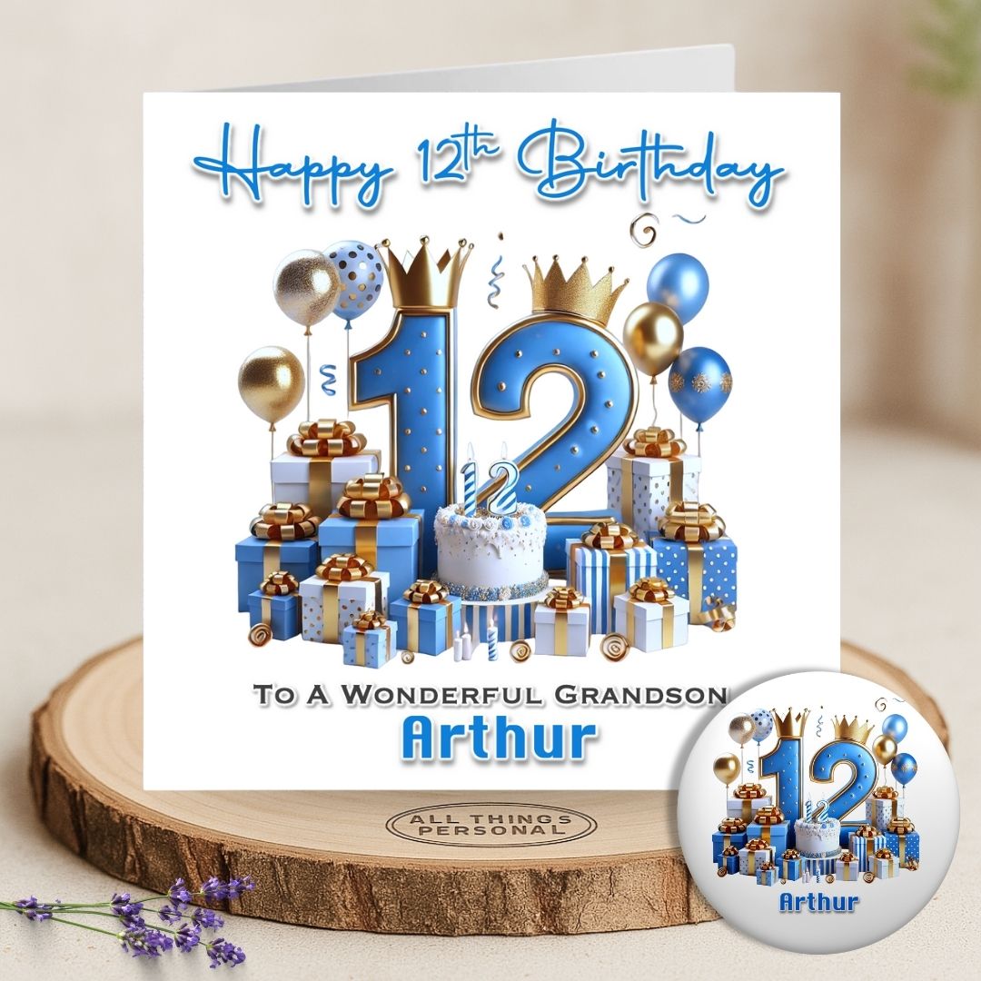 Blue Vibes 12th Birthday Card & Button Badge Main Blue Vibes 12th Birthday Card & Button Badge Main