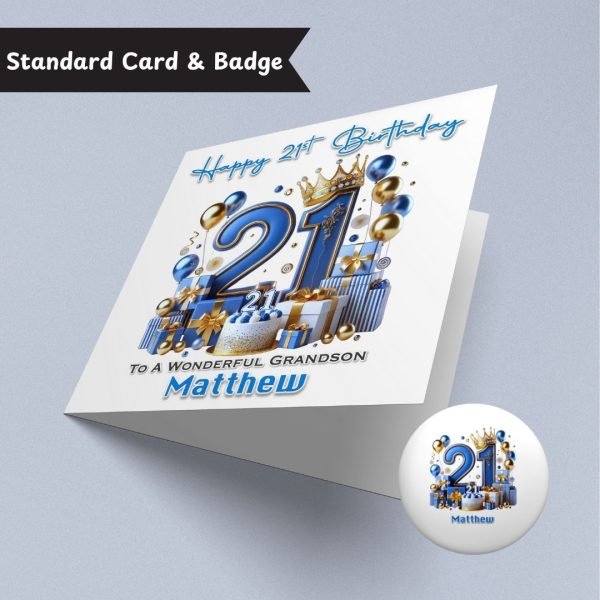 Blue Vibes 21st Birthday Card & Button Badge