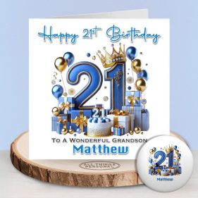 Blue Vibes 21st Birthday Card & Button Badge