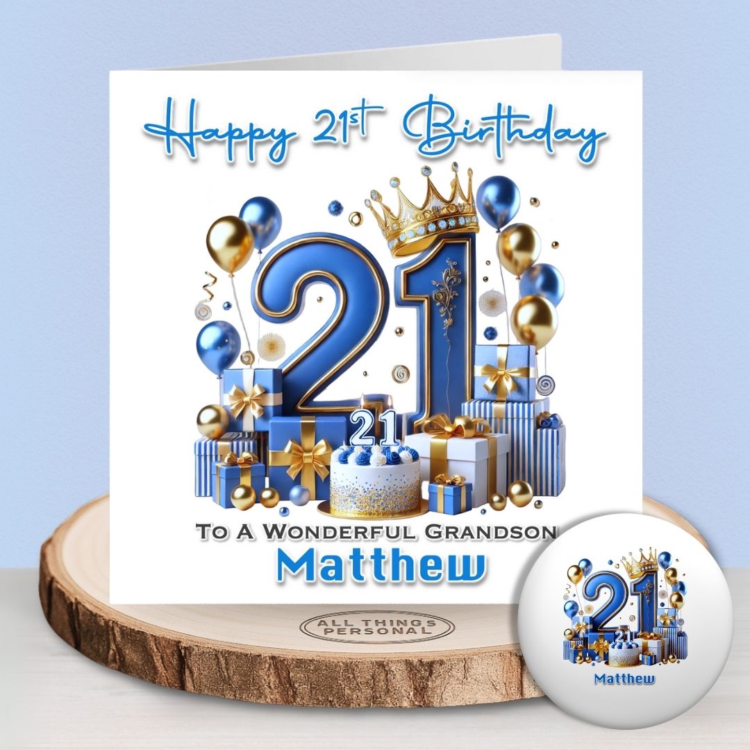Blue Vibes 21st Birthday Card & Button Badge Blue Vibes 21st Birthday Card & Button Badge