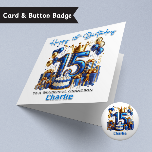 Blue Vibes 15th Card & Button Badge