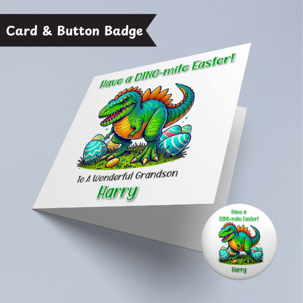 DINO-Mite Easter Card & Button Badge