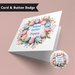 Wreath of Wishes Easter Card & Button Badge