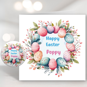Wreath of Wishes Easter Card & Button Badge Main