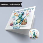 Cute Dinosaur Birthday Card & Button Badge