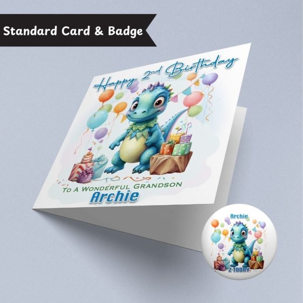 Cute Dinosaur Birthday Card & Button Badge