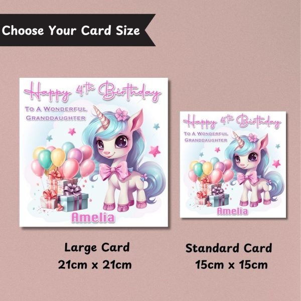 Cute Unicorn Birthday Card Sizes