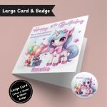 Cute Unicorn Birthday Large Card & Button Badge