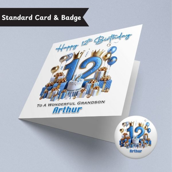 Blue Vibes 12th Birthday Card & Button Badge