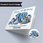 Blue Vibes 18th Birthday Card & Button Badge