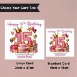 Pink Vibes 15th Birthday card sizes