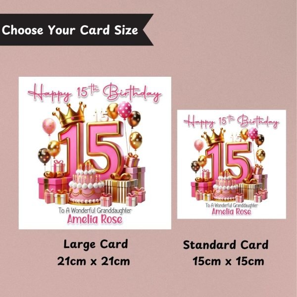 Pink Vibes 15th Birthday card sizes