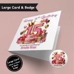 Pink Vibes 15th Birthday large Card & Button Badge