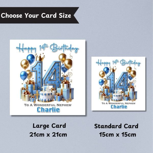 Blue Vibes 14th Birthday Card Sizes