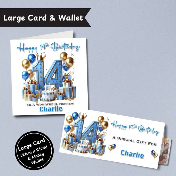 Blue Vibes 14th Birthday Large Card & Wallet
