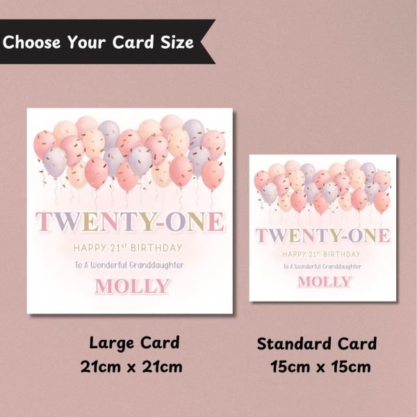 Pastel Wishes 21st Birthday Card Sizes