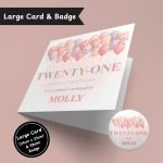 Pastel Wishes 21st Birthday Large Card & Button Badge