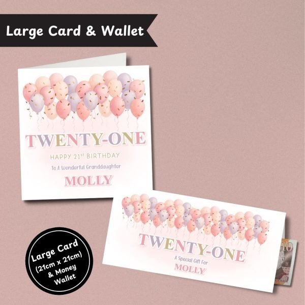 Pastel Wishes 21st Birthday Large Card & Wallet