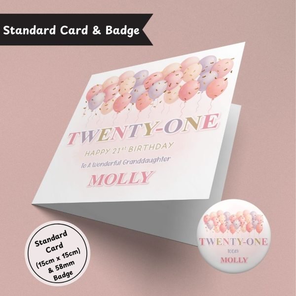 Pastel Wishes 21st Birthday Standard Card & Button Badge