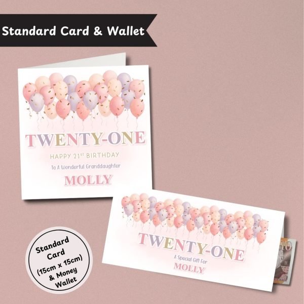 Pastel Wishes 21st Birthday Standard Card & Wallet