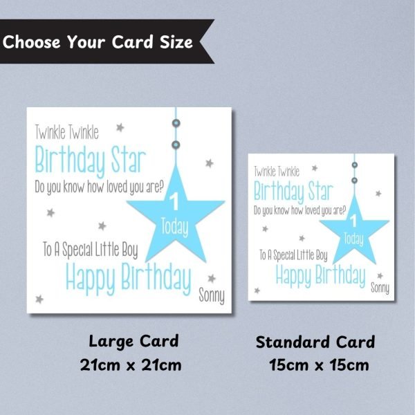 Blue Twinkle Twinkle Birthday Star Card Sizes