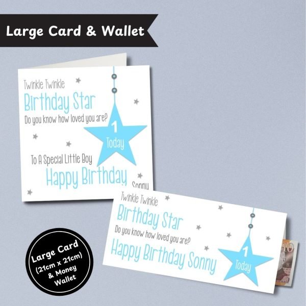 Blue Twinkle Twinkle Birthday Star Large Card & Wallet