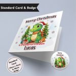 Dinosaur Christmas Standard Card & Button Badge