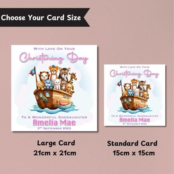 Pink Noah’s Arc Christening Card Sizes