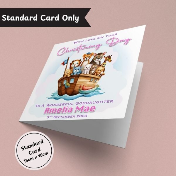 Pink Noah’s Arc Christening Standard Card Only