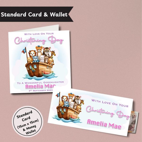 Pink Noah’s Arc Christening Standard Card & Wallet
