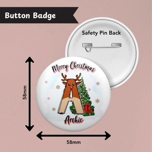 Reindeer Initial Christmas Badge Info