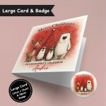 Jolly Woodland Wonders Christmas Large Card & Button Badge