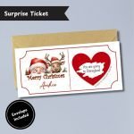 Santa & Reindeer Christmas Surprise Ticket with Envelope