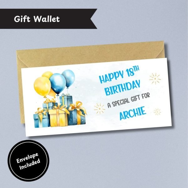Blue Balloons Money Wallet Card with Envelope