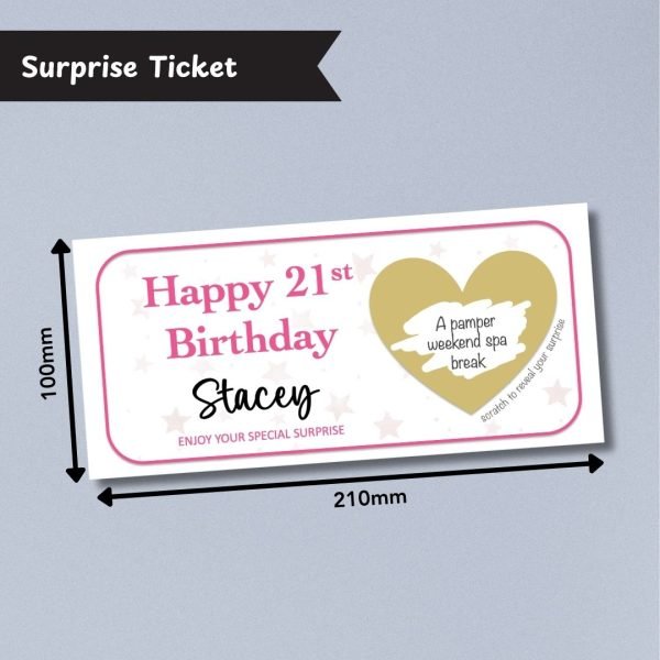 Pink Birthday Surprise Ticket Dimensions