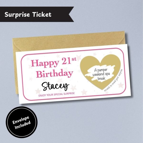 Pink Birthday Surprise Ticket with Envelope