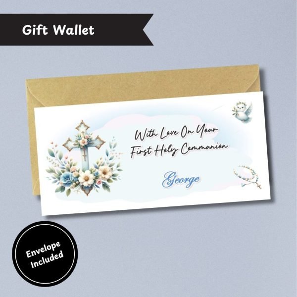 Blue First Holy Communion Money Wallet Card with Envelope