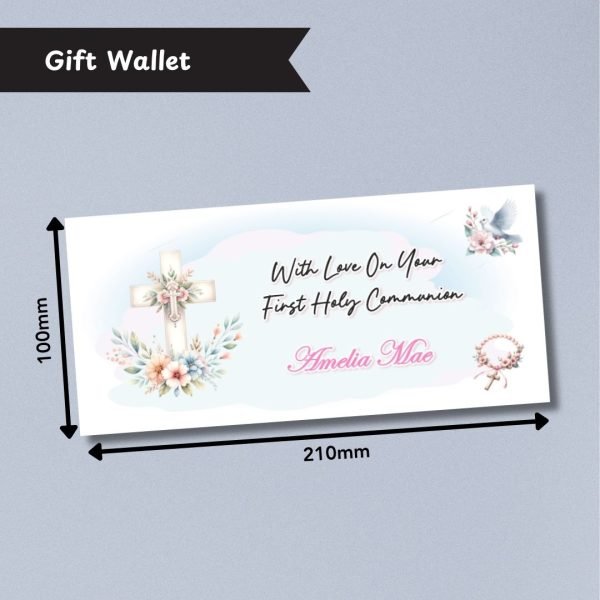 Pink First Holy Communion Money Wallet Card Dimensions