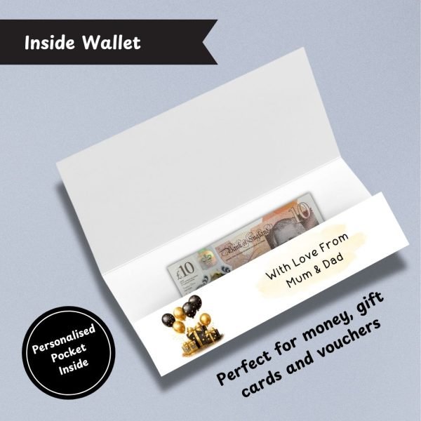 Black & Gold Balloons Birthday Money Wallet Card Inside