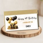 Black & Gold Balloons Birthday Money Wallet Card Main