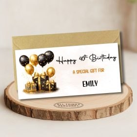 Black & Gold Balloons Birthday Money Wallet Card Main