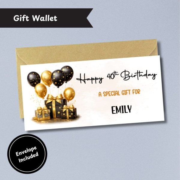 Black & Gold Balloons Birthday Money Wallet Card with Envelope