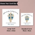 Blue Floral Cross Communion Card Sizes