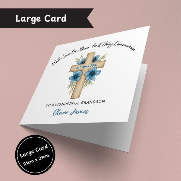 Blue Floral Cross Communion Large Card Only