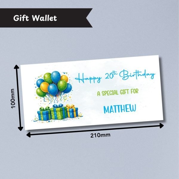 Blue & Green Balloon BirthdayMoney Wallet Card Dimensions