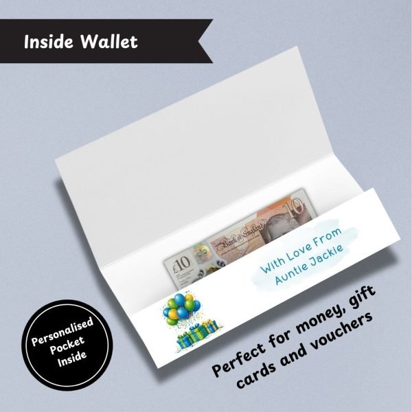 Blue & Green Balloon BirthdayMoney Wallet Card Inside